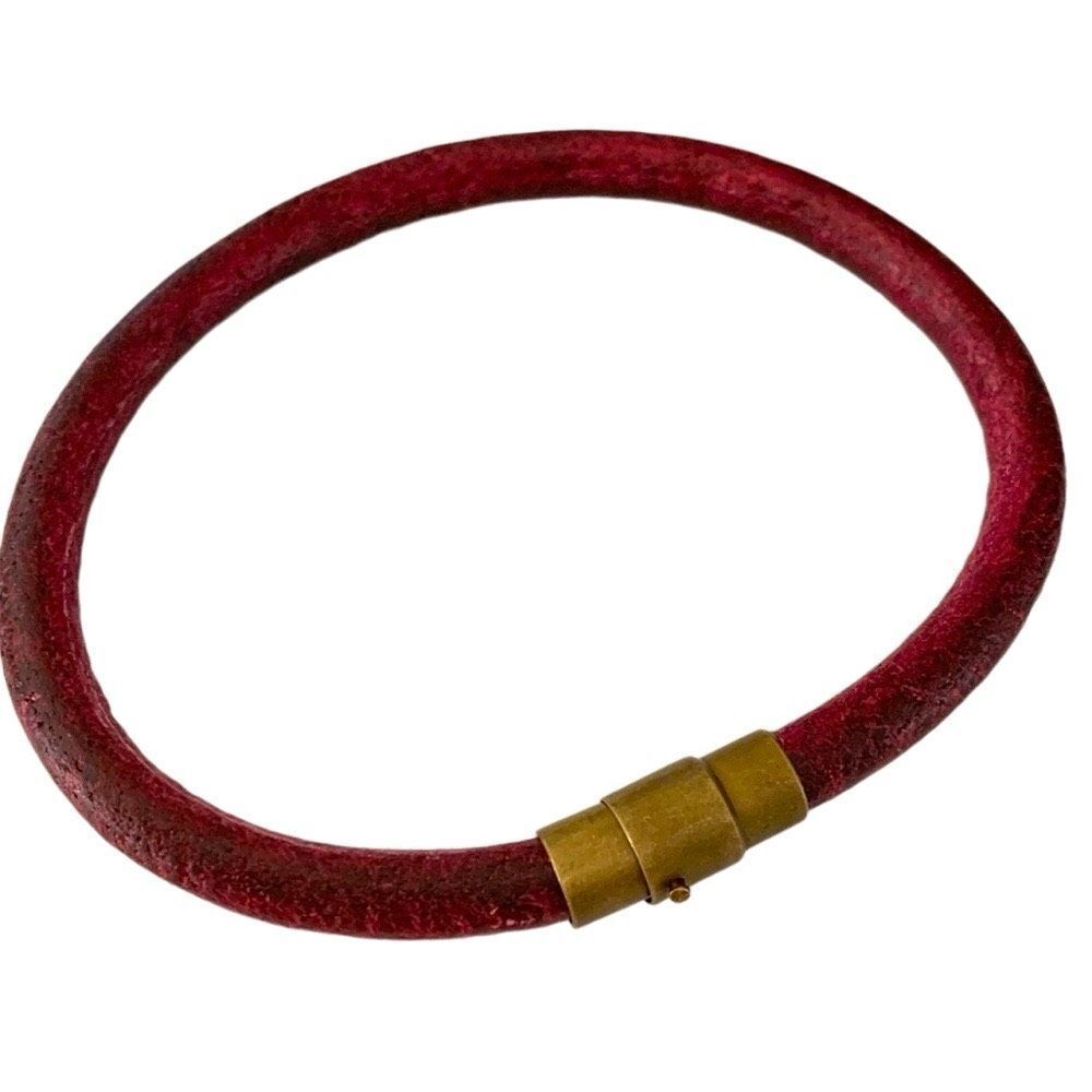 Burgundy Leather  Bracelet with Antique Brass Barrel Clasp